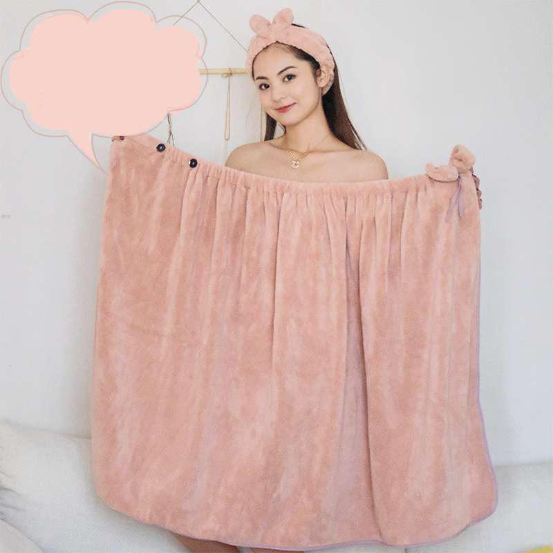 Bath Towel + Dry Hair Cap Two-piece Female Cotton Dry Hair Cap Absorbent and Non-linting Bath Skirt Can Wear Sexy Tube Top Bathrobe