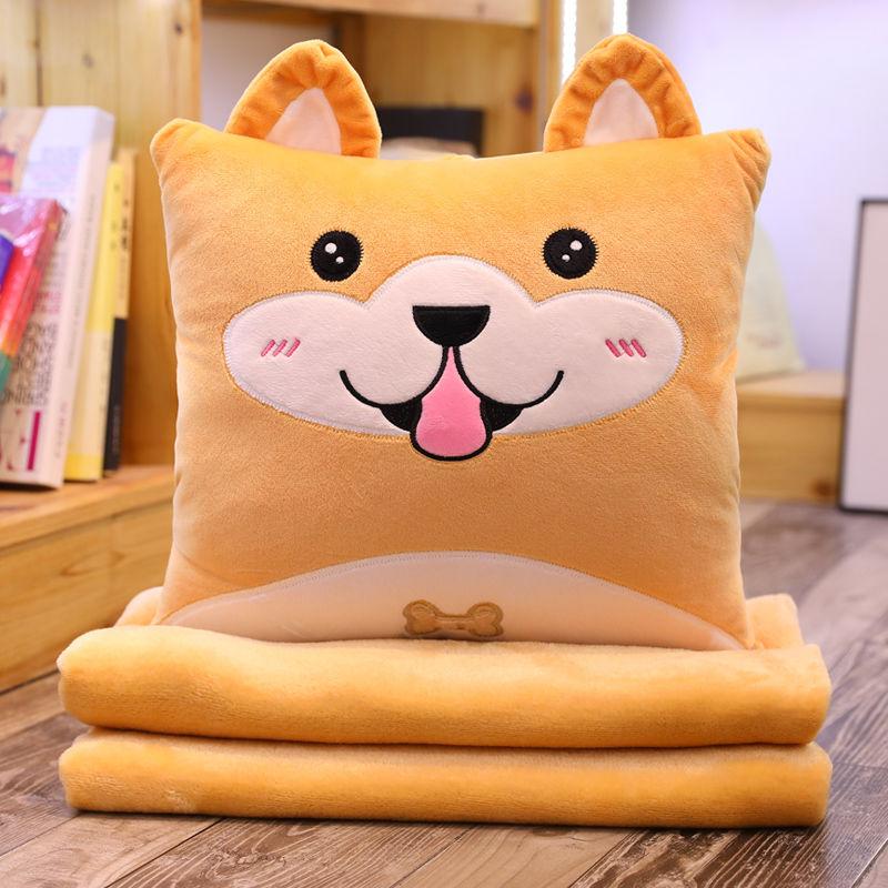 Portable Pillow Quilt Dual-use Office Back Cushion Three-in-one Nap Soft Flannel Blanket Nap Cute Pillow Nap Warm Cover Blanket Quilt