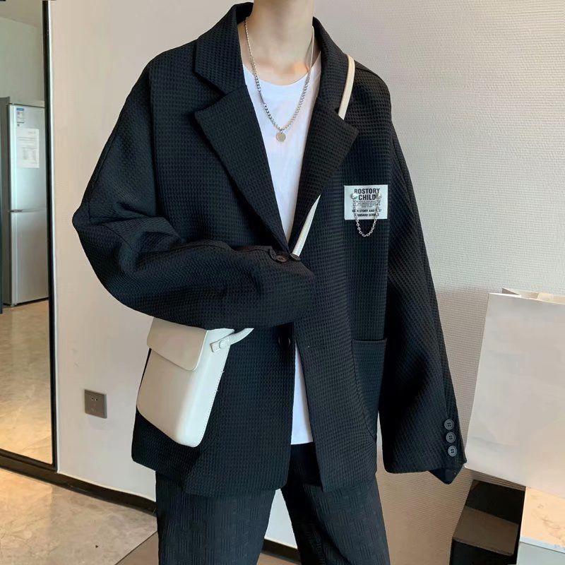 High-quality Casual Suit Jacket Men's Long-sleeved Warm Jacket Loose Ruffian Handsome Casual Suit Top Solid Color Jacket Button Decoration