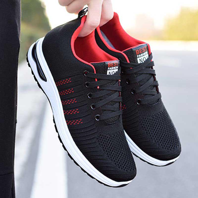 Plus Size 39-44 Men Black Running Shoes Lightweight Sneakers Breathable Outdoor Sports Shoes Comfortable Deodorant Running Gym Shoes