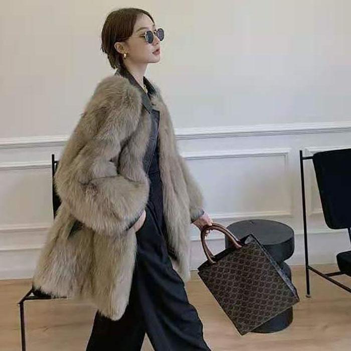 Winter Warm Faux Fox Fur Coat Thickened and Thin Long Fur Coat