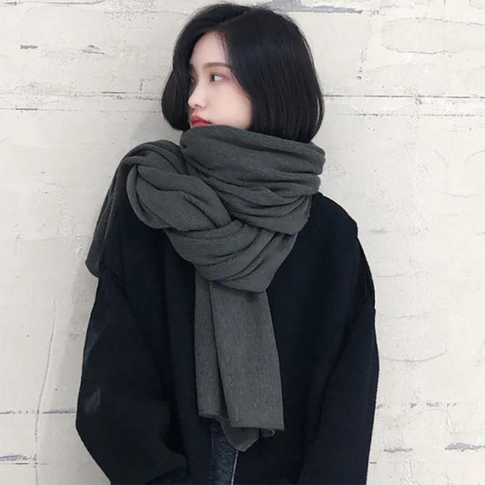 Solid Color Knitted Wool Scarf Women Trendy Thickening Warmth Soft Bib Women All-match Scarves