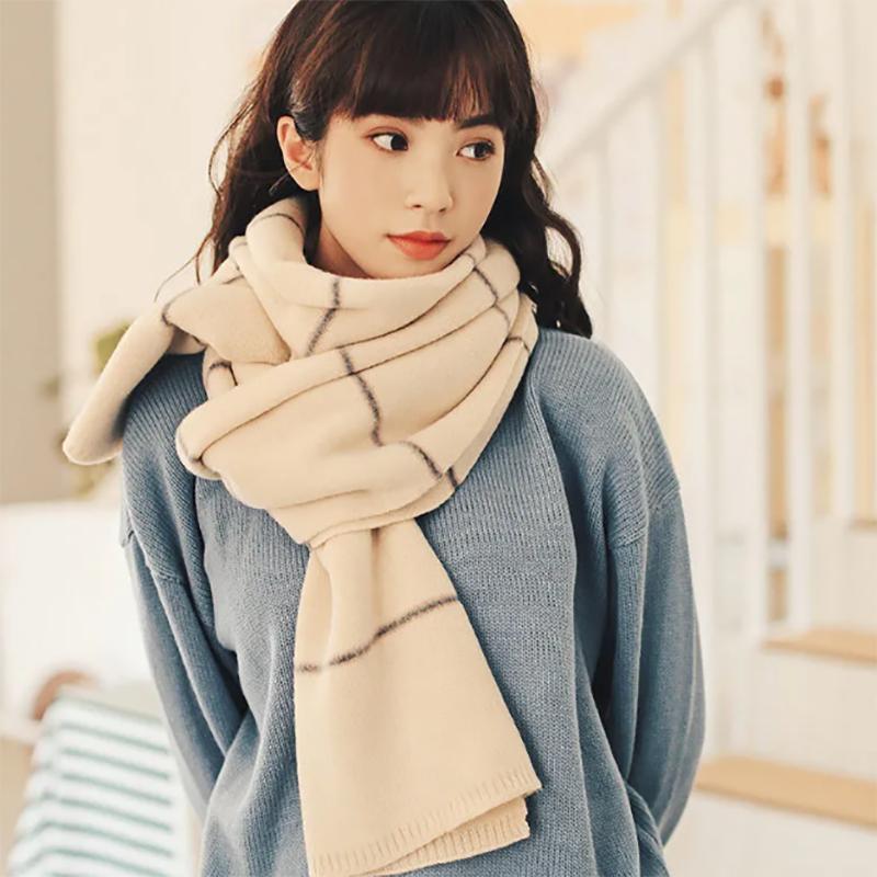 Winter Wool Scarf Korean Version Womens Thicked Scarf Students All-match Striped Knitted Jacket