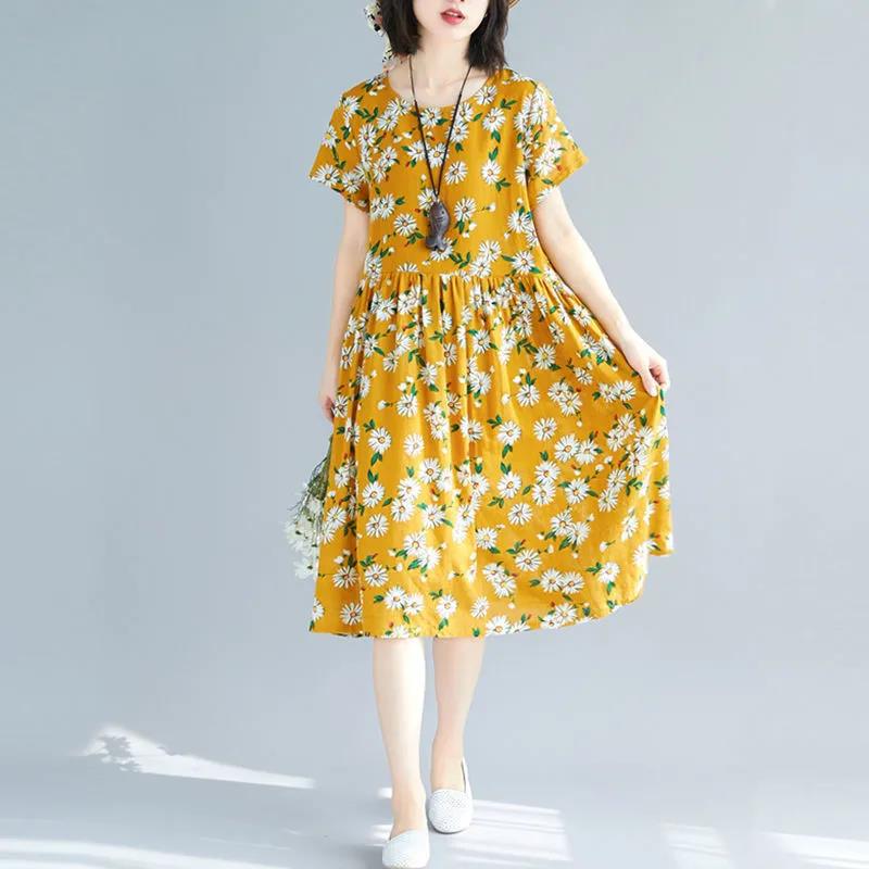 Ethnic Style Printed Dress Summer Loose and Thin Retro Plus Size Women's Dress with Big Swing