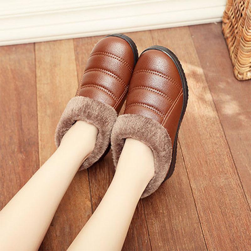 Waterproof Cotton Slippers Winter Men's Bag with Warmth Thick Bottom Indoor Leather Home Cotton Shoes Women Winter