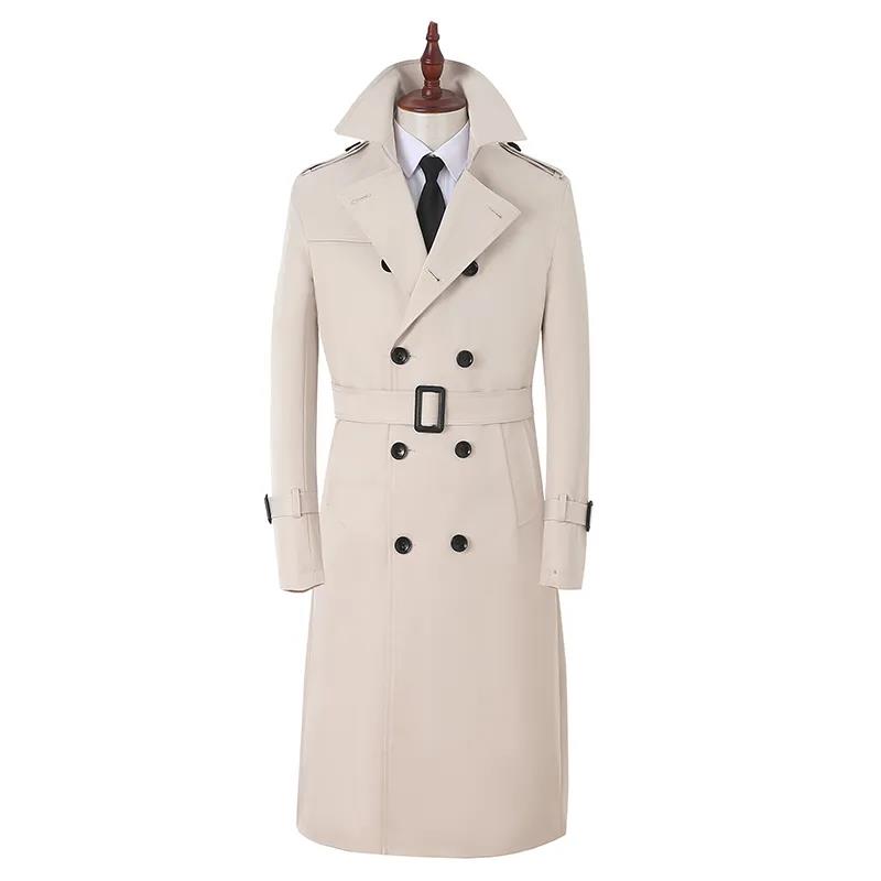 Long Over The Knee Cashmere Windbreaker V-neck Solid Color Robe Casual Slim Coat Gentleman Button Jacket Spring