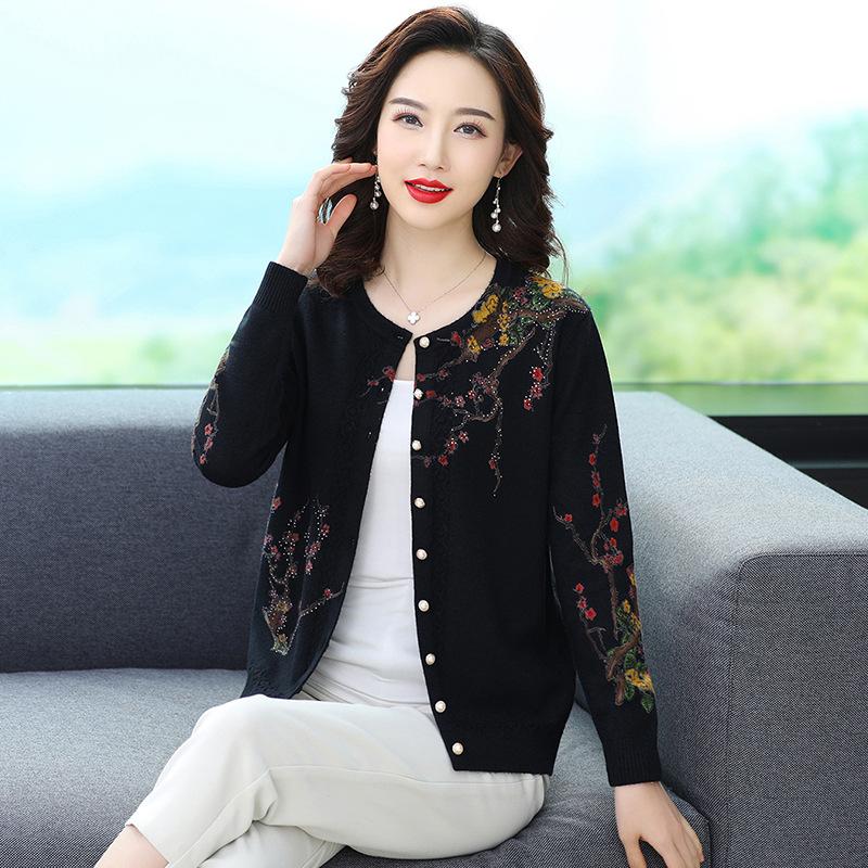 Autumn and Winter Printed Cardigan Women's Plus Size Casual Sweater Coat High-end Wool Sweater