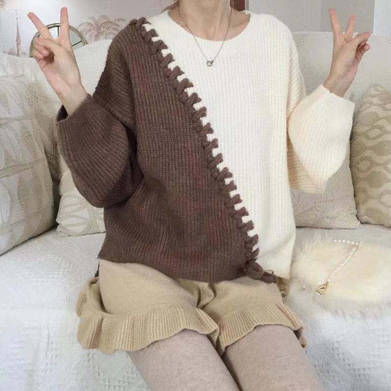 Autumn Winter  Women Fashion Sweater Casual Knitting Sweater  Round Neck Pullovers Loose Casual Long Sleeve Sweater