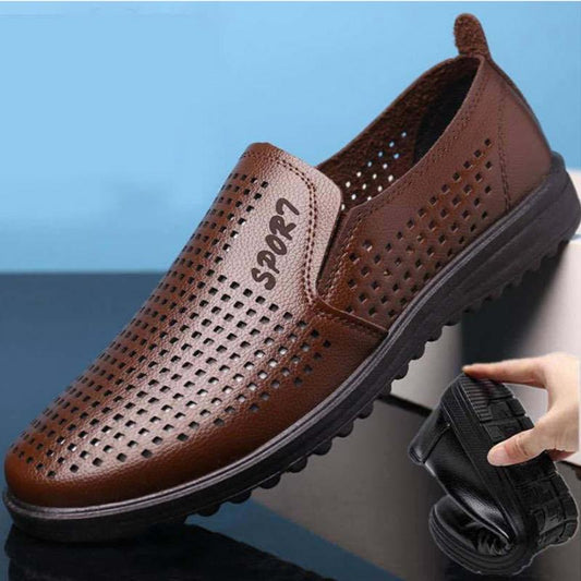 Men's Mesh Leather Shoes Cover Toe Pu Material Peas Shoes Soft Bottom Comfortable Breathable Driving Shoes Men's Shoes