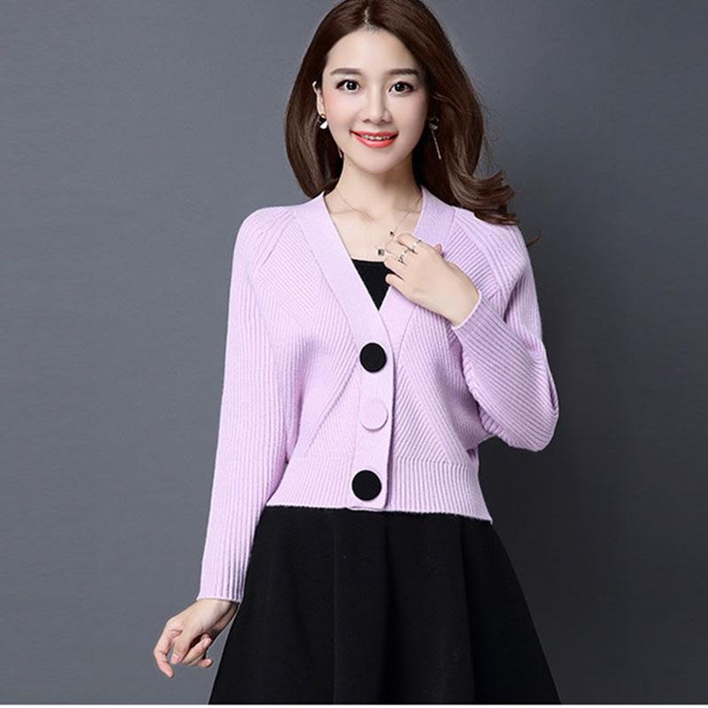 Spring and Autumn Short Knit Cardigan Long Sleeve V-neck Bat Shirt Long Sleeve Button Sweater Jacket