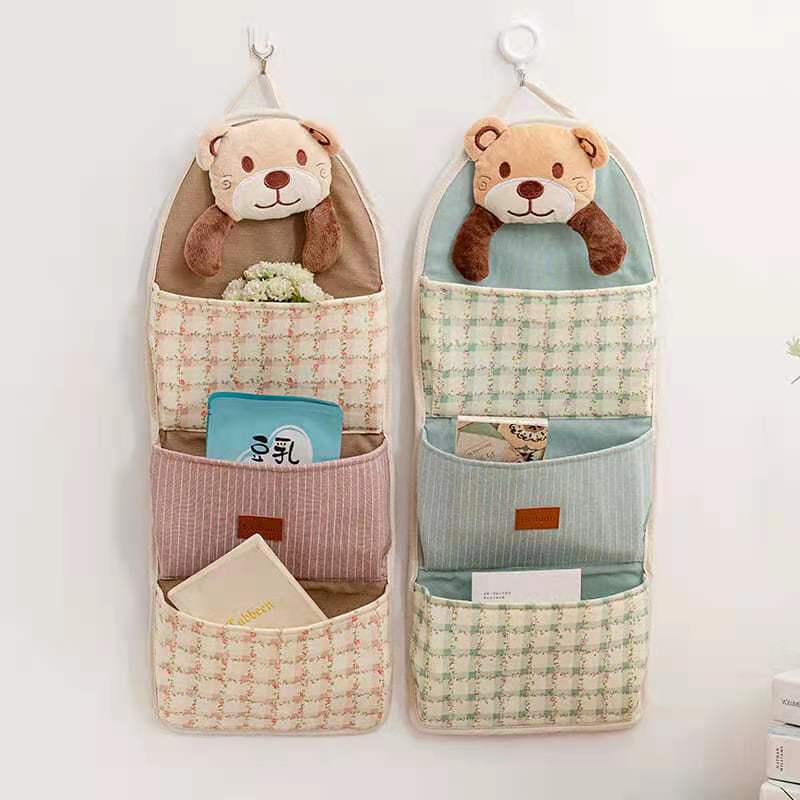 Multi-pocket Lovely Fabric Sundry Storage Bag Dormitory Door Back Wall Hanging Bag Cell Phone Key Storage Hanging Bag Home Organizer