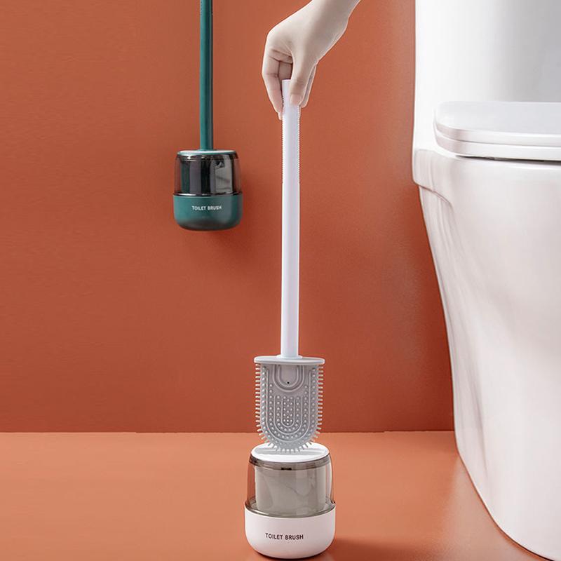 Toilet Brush Household No Dead Corners To Wash The Toilet Artifact Wall-mounted Free Punch Toilet Long-handled Silicone Cleaning Brush