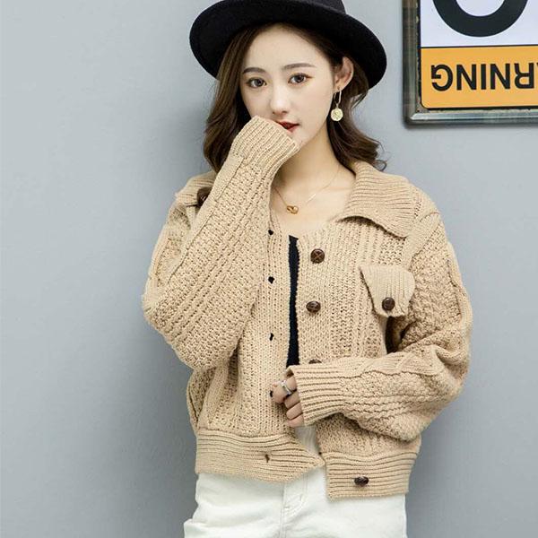 Twist Sweater Short Jacket Women Spring and Autumn Retro Hong Kong Style Jacket Loose Wild College Style Sweater Cardigan