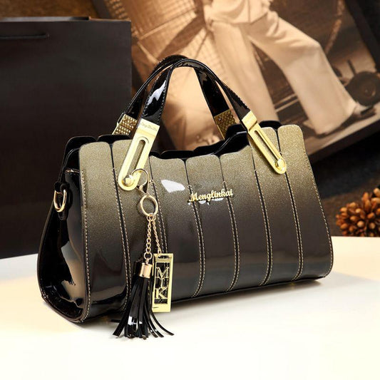 Bright Leather Ladies Bag Shoulder Slung Handbag Simple Splicing Patent Leather Handbag