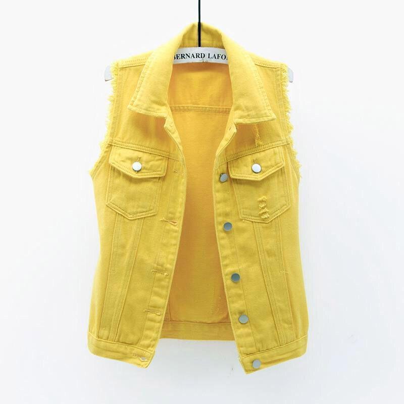 Short Fashion Spring and Summer All-match Slim Slimming Raw Edge Sleeveless Jacket Ripped Denim Vest Female Jacket