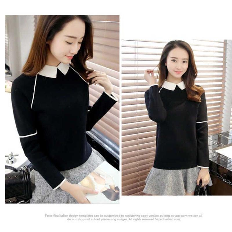 Autumn and Winter Loose Top Cute Doll Collar Knitted Sweater Fashion Simple Women's Bottoming Shirt