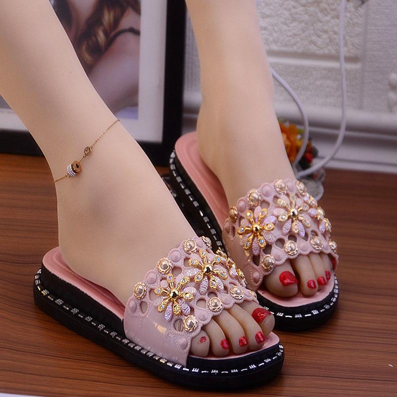 One Word with Pearl Slippers Women's Outer Wear Platform Sandals and Slippers Women's Sandals Can Be Worn Indoors and Outdoors