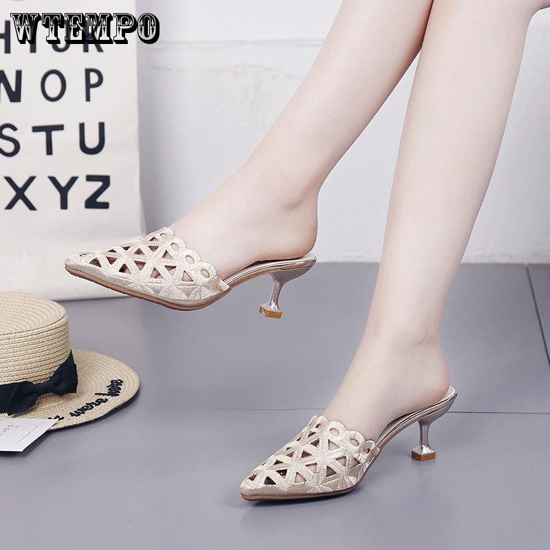 Slippers female 2019 summer fashion wild pointed high-heeled sandals and slippers