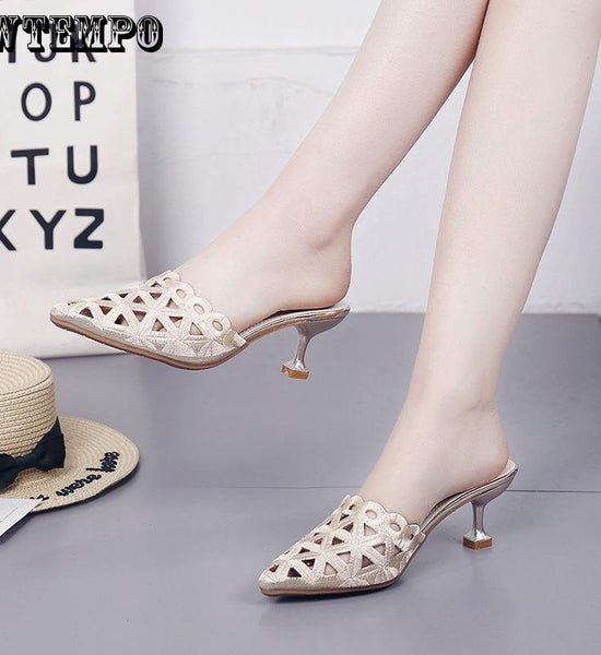 Slippers female 2019 summer fashion wild pointed high-heeled sandals and slippers