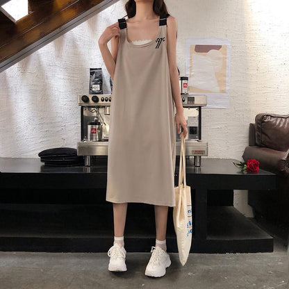 Spring Summer Women's Strapless Dress Vintage Loose Long Cotton Sleeveless T-shirt Dress