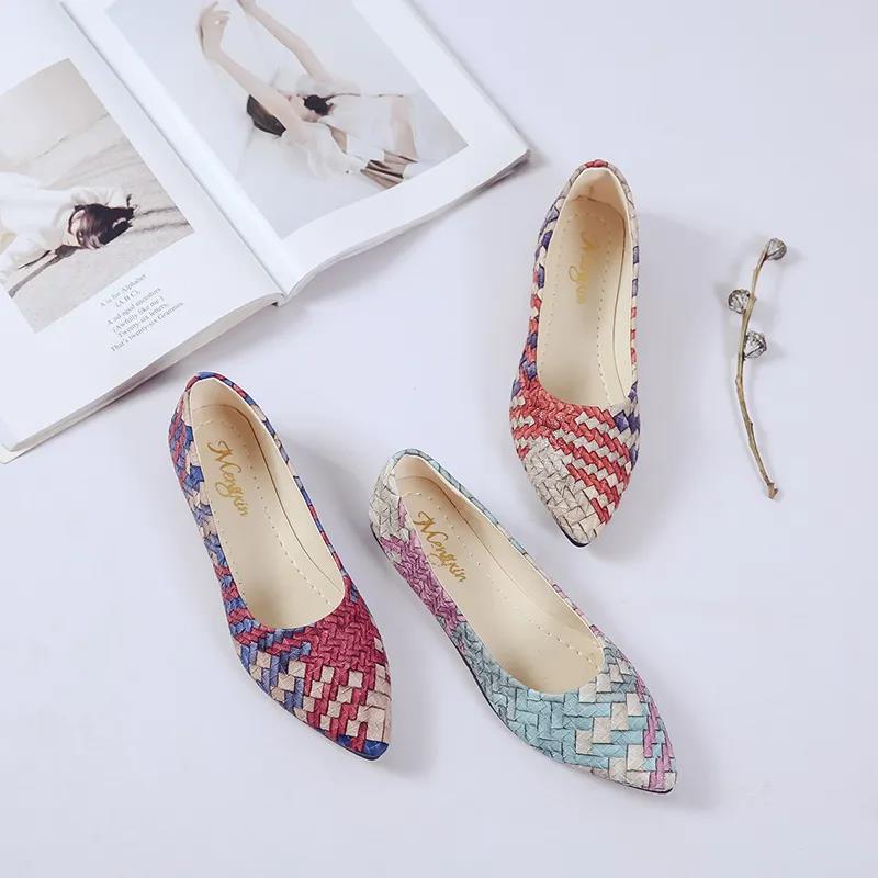 Shallow Shoes Women's Pointed Toe Flat Shoes Fashion Color Matching All-match Four Seasons Shoes Flat Heel Non-slip Shoes