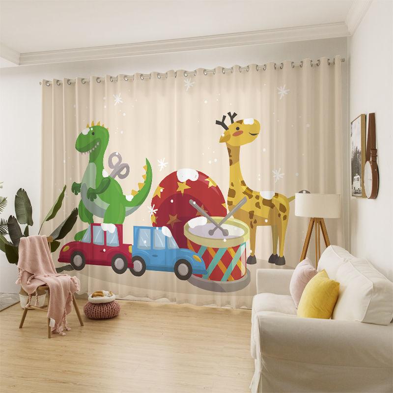 Curtain Gauze Cute Children's Room Bedroom Kindergarten Blackout Curtain Cartoon Car Creative Printing Curtain (150×270cm)