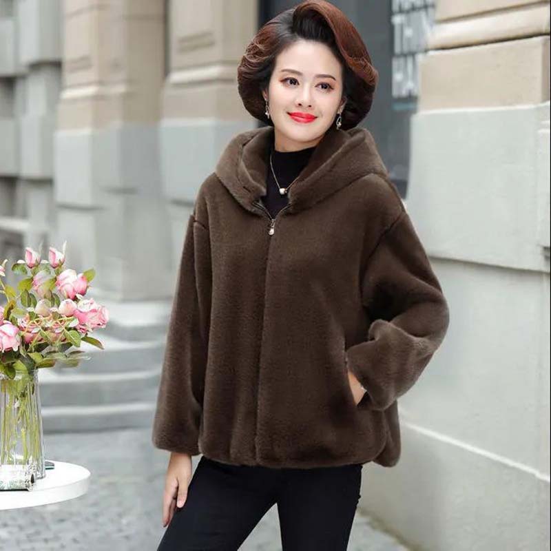 Autumn and Winter Models of Imitation Fur Coat Women's Mink Velvet Western-style Lady Wide Lady High-end Hooded Mink Coat Cotton Jacket