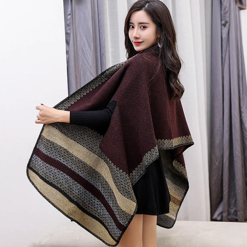 Female Imitation Cashmere Cloak Winter Thick Warmth, Ladies Temperament Shawl Cloak Can Be Worn Shawl Scarf Dual-use