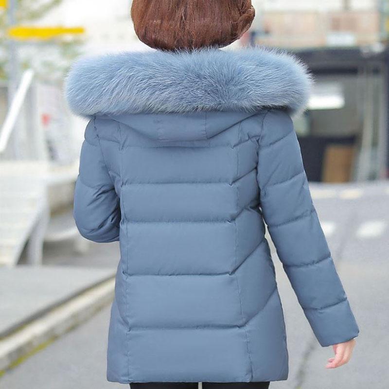 Winter Down Cotton Jacket Fashion Fur Collar Hooded Mid-length Jacket Thick Warm Cotton Jacket Suitable for Middle-aged Women