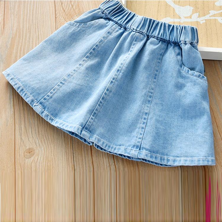 Autumn Spring Summer Casual Girls' Skirts Korean Style Stretch Short Skirts Pleated Skirts Playful Style Denim Skirts