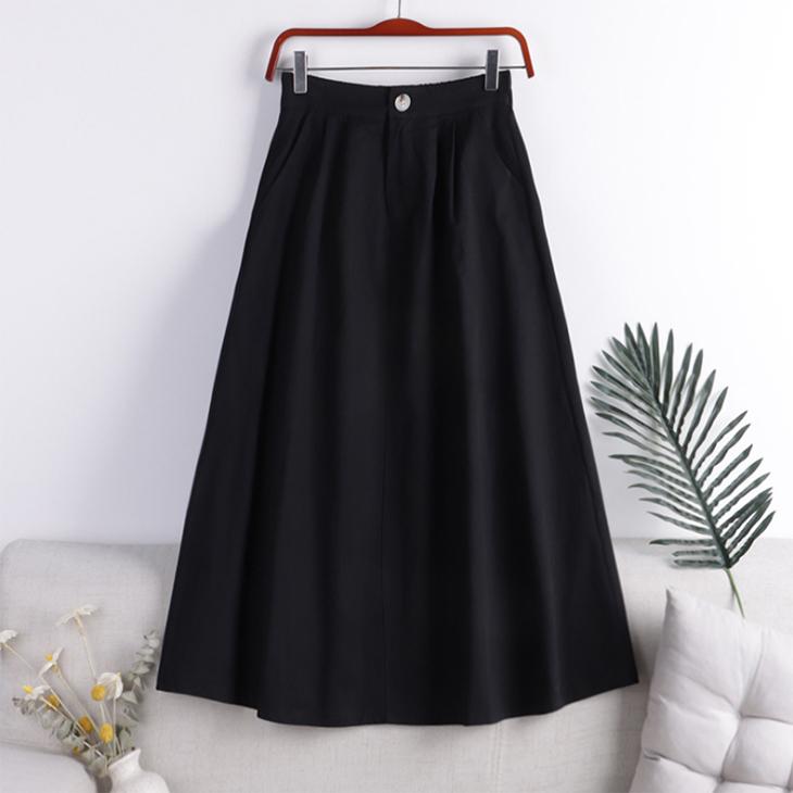 Autumn and Winter Solid Color High Waist Women's Skirt Literary Temperament Button Pocket A-line Skirt Mid-length Women's Skirt