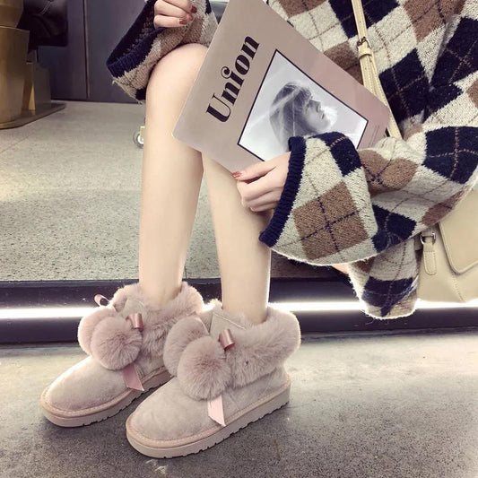 Cute Short Tube Snow Boots Women Winter Short Boots Wild Plus Velvet Cotton Shoes Winter Shoes Casual Shoes