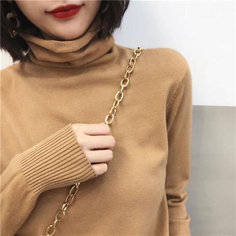 Pofulove Female Turtleneck Knitted Pullover Sweaters loose  Sweater  Tops winter Casual Jumper