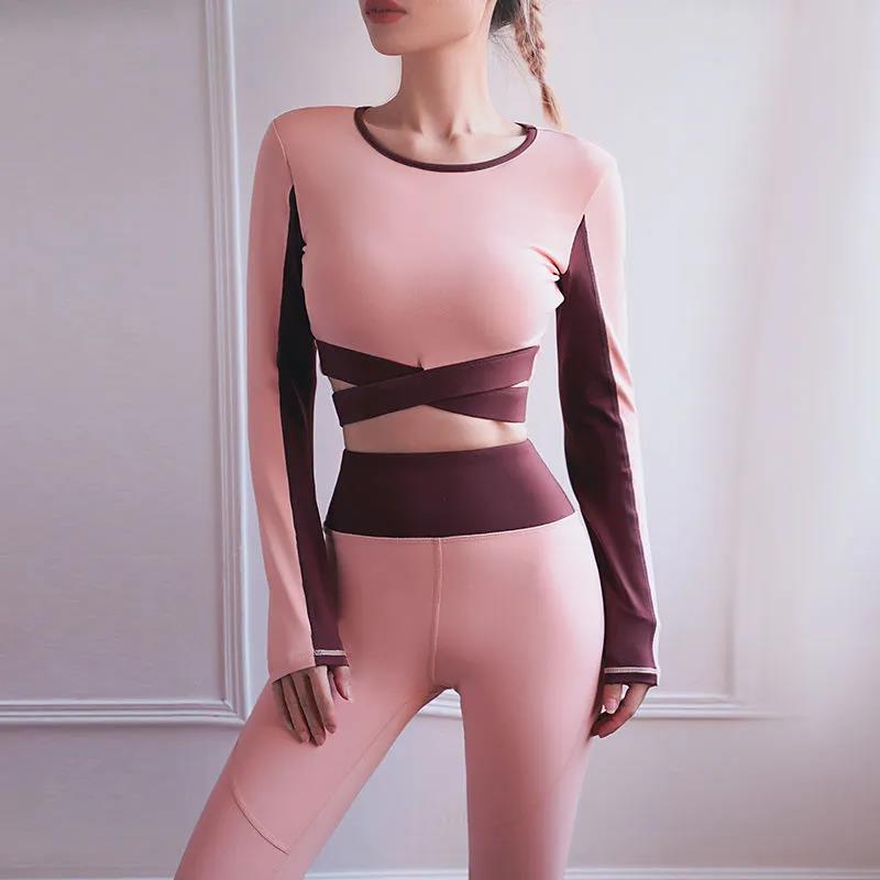 Seamless Women Yoga Set Workout Sportswear Gym Clothing Fitness Long Sleeve Crop Top High Waist Leggings Sports Suits