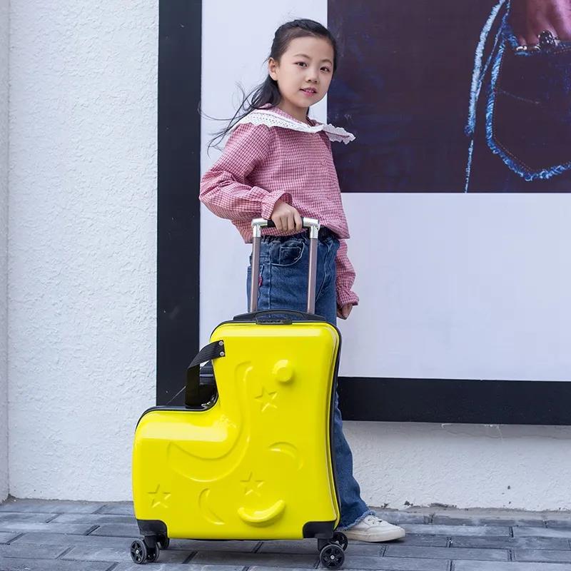 Children's Seated Wheeled Suitcase Seat Belt 20 Inch Sliding and Rolling Suitcase Boy Girl Travel Luggage Trunk