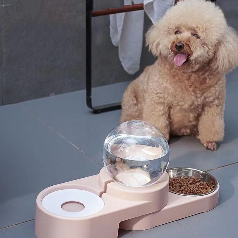 Pet Cat Dog Automatic Feeding Drinking Bowl Double Bowl Water Dispenser Anti-overturn Food Feeding Water Storage 1.8L