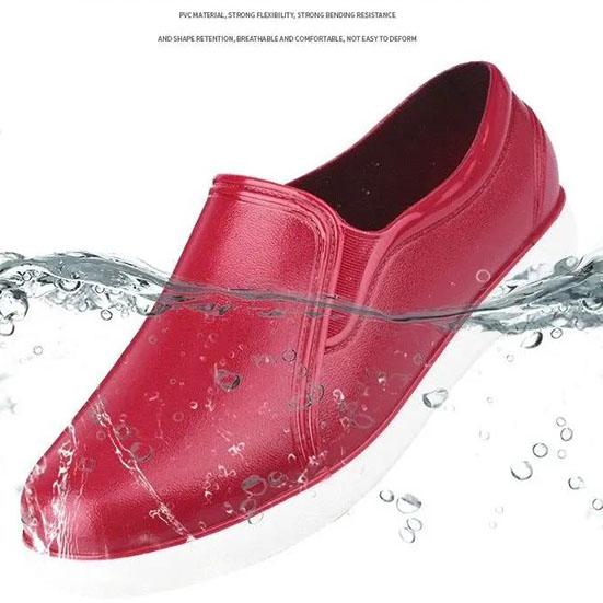 Spring Autumn Casual Non-slip Rubber Shoes Women's Low-top Flat Wear-resistant Rain Shoes Solid Color Large Size Waterproof Working Single Shoes