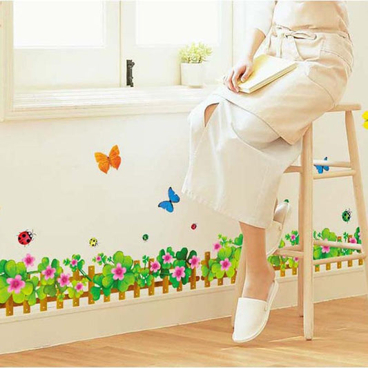 Living room bedroom waist line to skirting butterfly fence flowers removable wall stickers