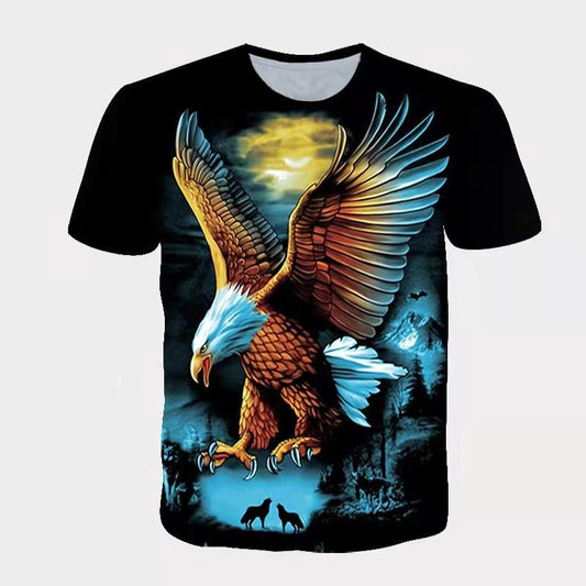 Men's 3D Eagle Printed T-shirt Casual Sport Tees Spring Summer Short Sleeve Tops Plus Size S-5XL