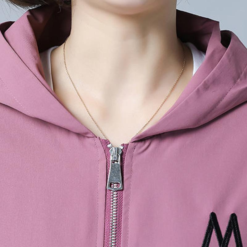 Hooded Five Tone Windbreaker Jacket Zip Pockets Coats and Jackets  Autumn Women Clothes Long Sleeves Outwear