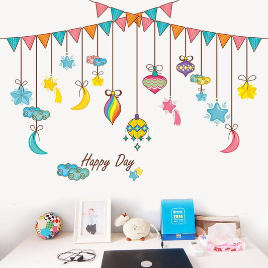 Cartoon background wall stickers kindergarten decoration starry sky hanging flag stickers