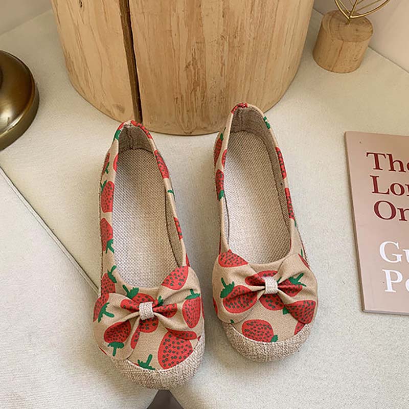 Single Shoes Women's Spring and Summer Korean Version of All-match Pump Flat Shoes Retro Strawberry Women's Shoes Peas Shoes