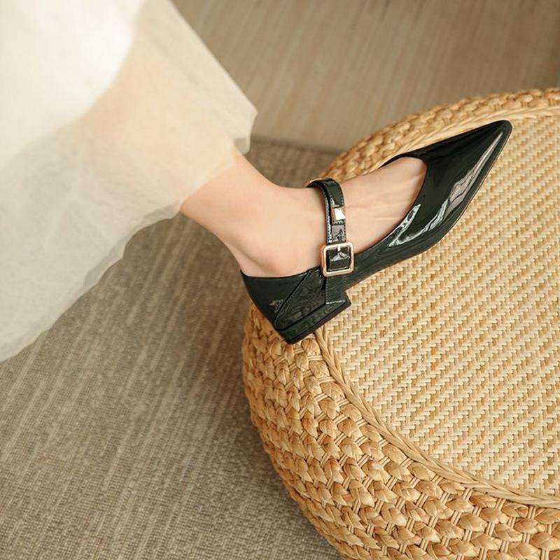 Single Shoe Pointed Toe Flat Word Retro Low Heel Gentle Mary Jane Women's Shoes