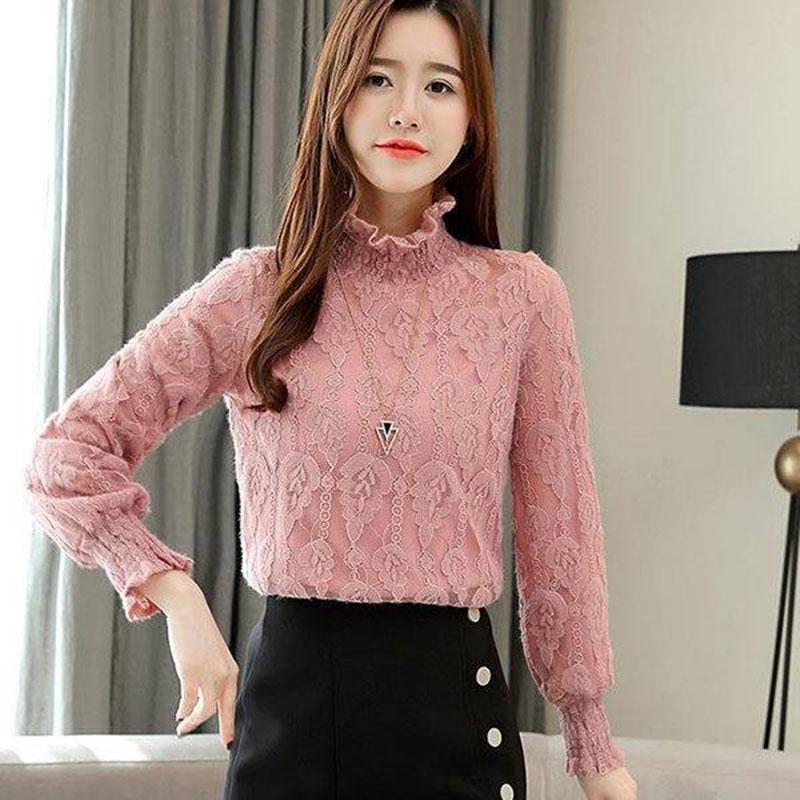 Pofulove women's Velvet turtleneck Pullover thick autumn winter warm Lace korean Style sweater