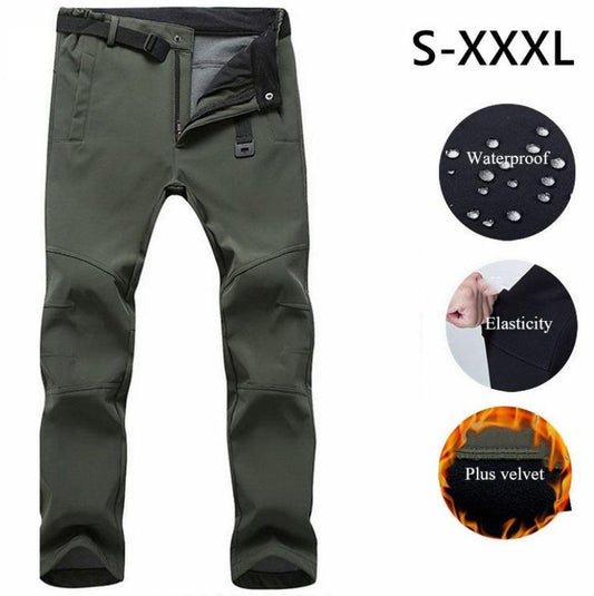 Men's Waterproof Casual Pants Winter Plus Velvet Cold and Warm Windproof Stretch Trousers Mountaineering Tactical Work Pants