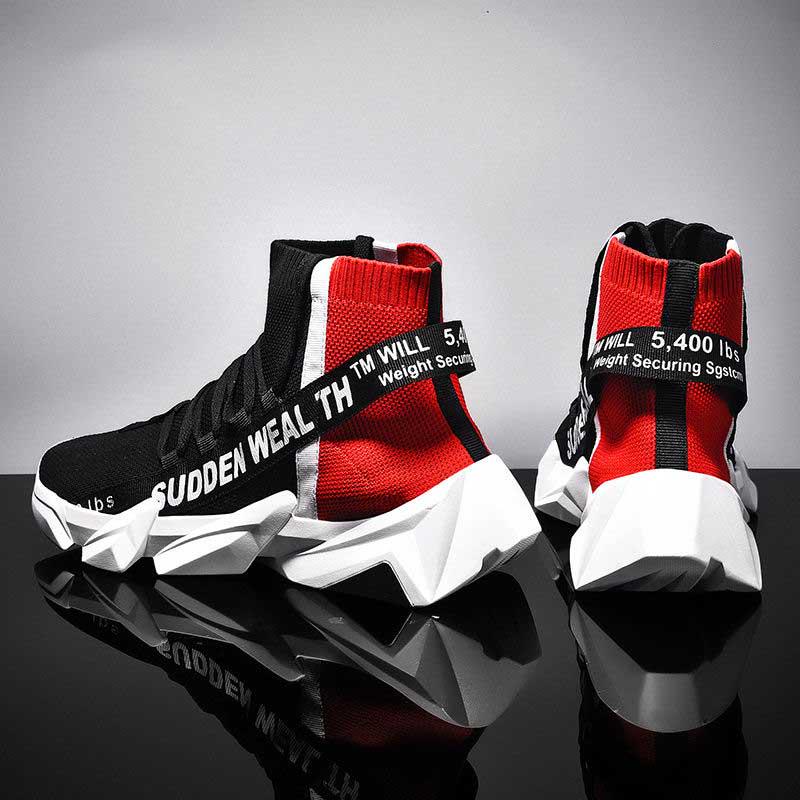 Plus Size36-46 Men High-top Sneakers Running Basketball Sock Shoes Breathable Lightweight Non-slip Sock Shoes Wear-resistant Deodorant Sports Shoes