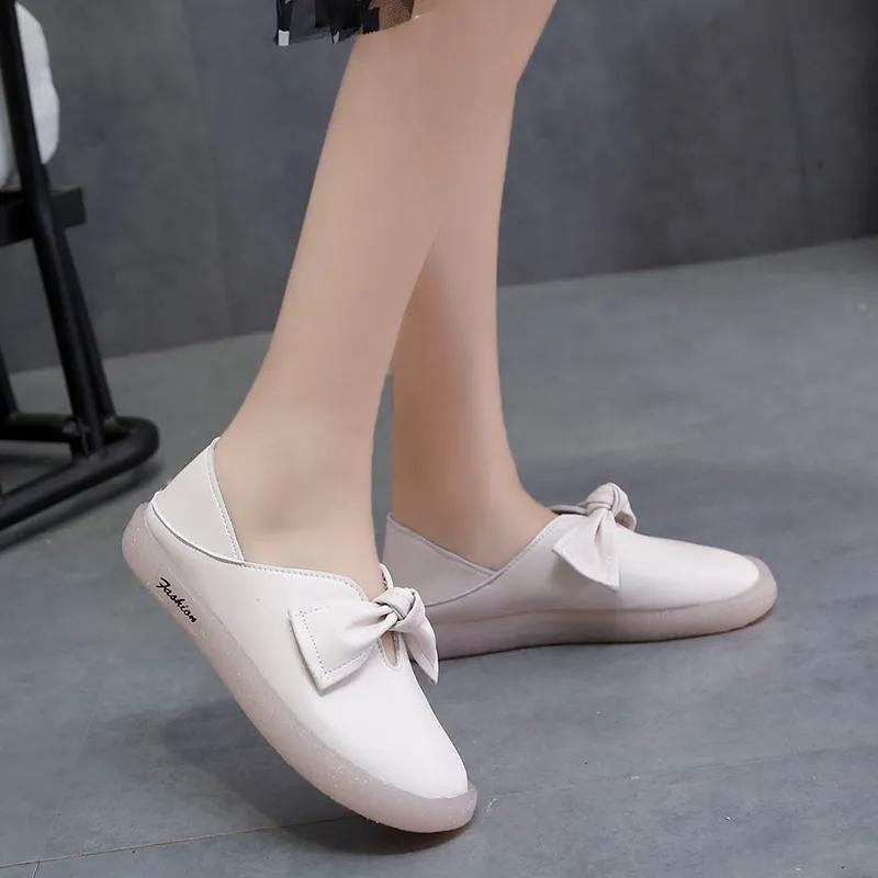 Women's Two Ways To Wear Small White Shoes Spring Shallow Ladies Shoes Flat Bow Soft Bottom Home Comfortable Mother Shoes Slip-on Student Casual Shoes