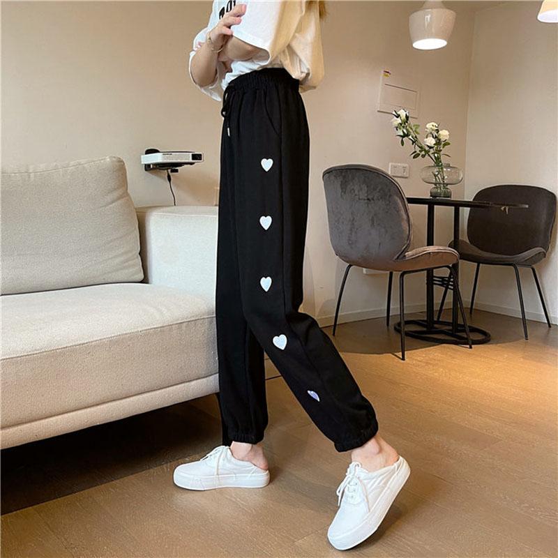 Gray Tie Pants Loose Love Sports Pants Women's Spring and Summer Loose Casual Straight-leg Student Pants