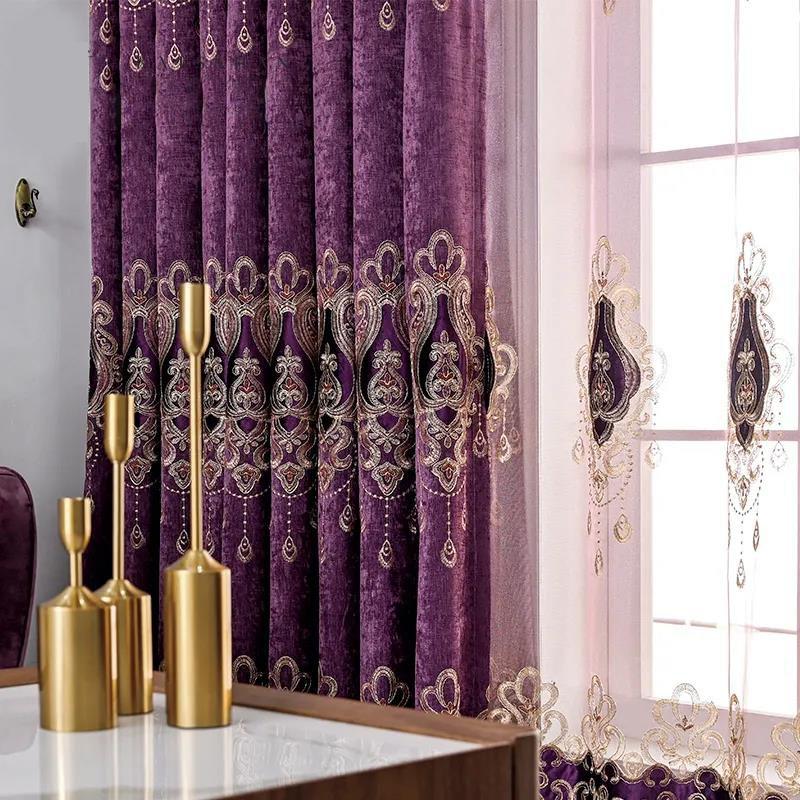 European-style High-end Chenille Embroidered Curtains Blackout Curtains Living Room Bedroom Balcony Floor-to-ceiling Curtain Cloth 170×270cm