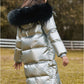 Children's Down Jacket Girls Mid-length Thickened Over The Knee Warm Down Jacket with Fur Collar